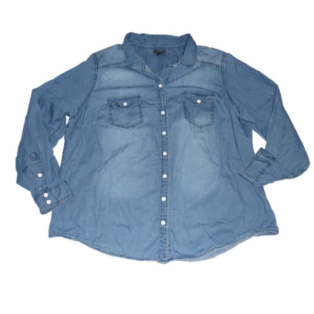 Torrid Medium Wash Denim Button Up Shirt Blue Denim 2 2X